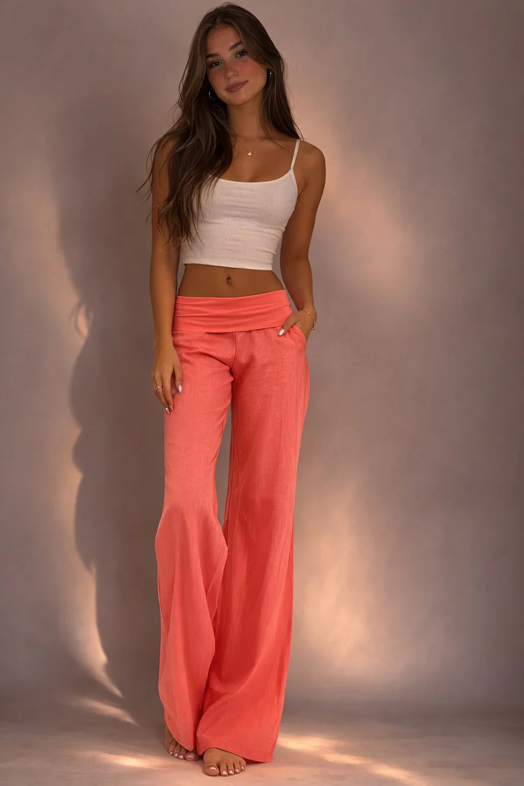 Coral Foldover Trousers