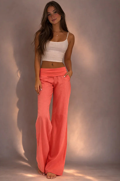 Coral Foldover Trousers