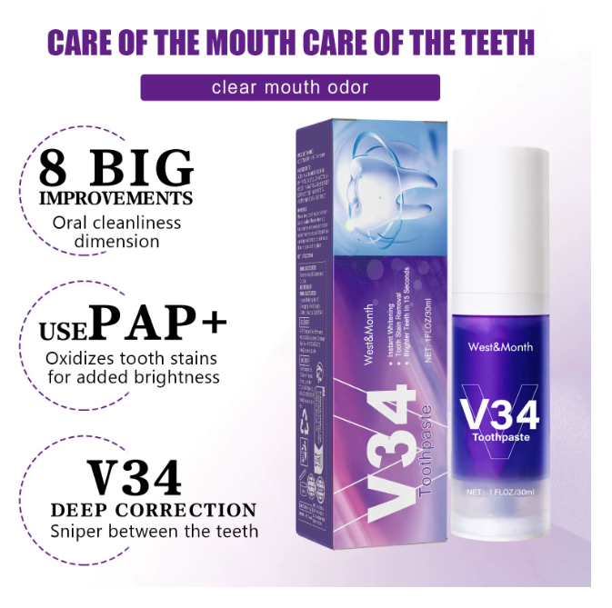 V34 Color Correcting Teeth Whitening Toothpaste