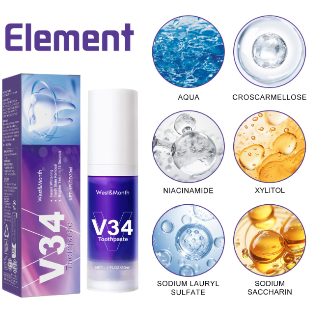 V34 Color Correcting Teeth Whitening Toothpaste